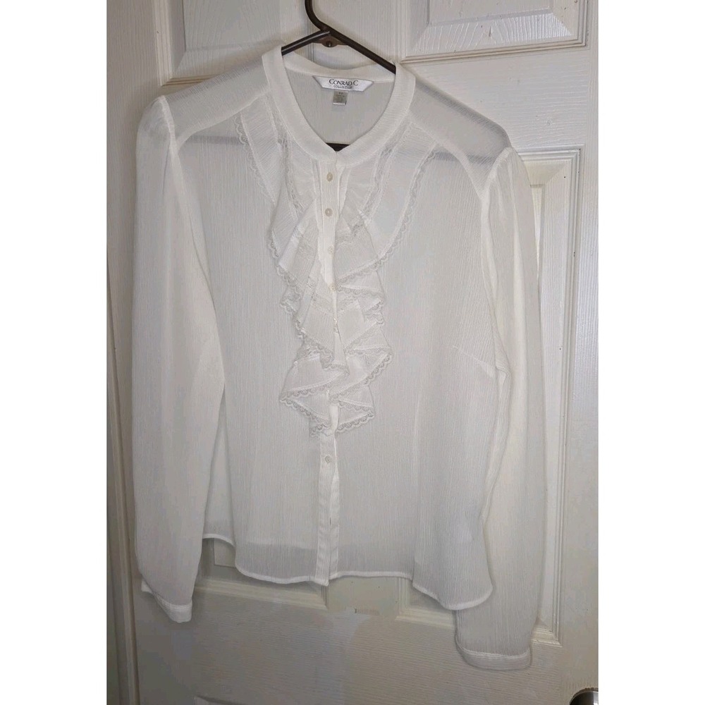 Conrad C Collection Blouse Womens 14 White Ruffle Lace Long Sleeve Romantic Boho